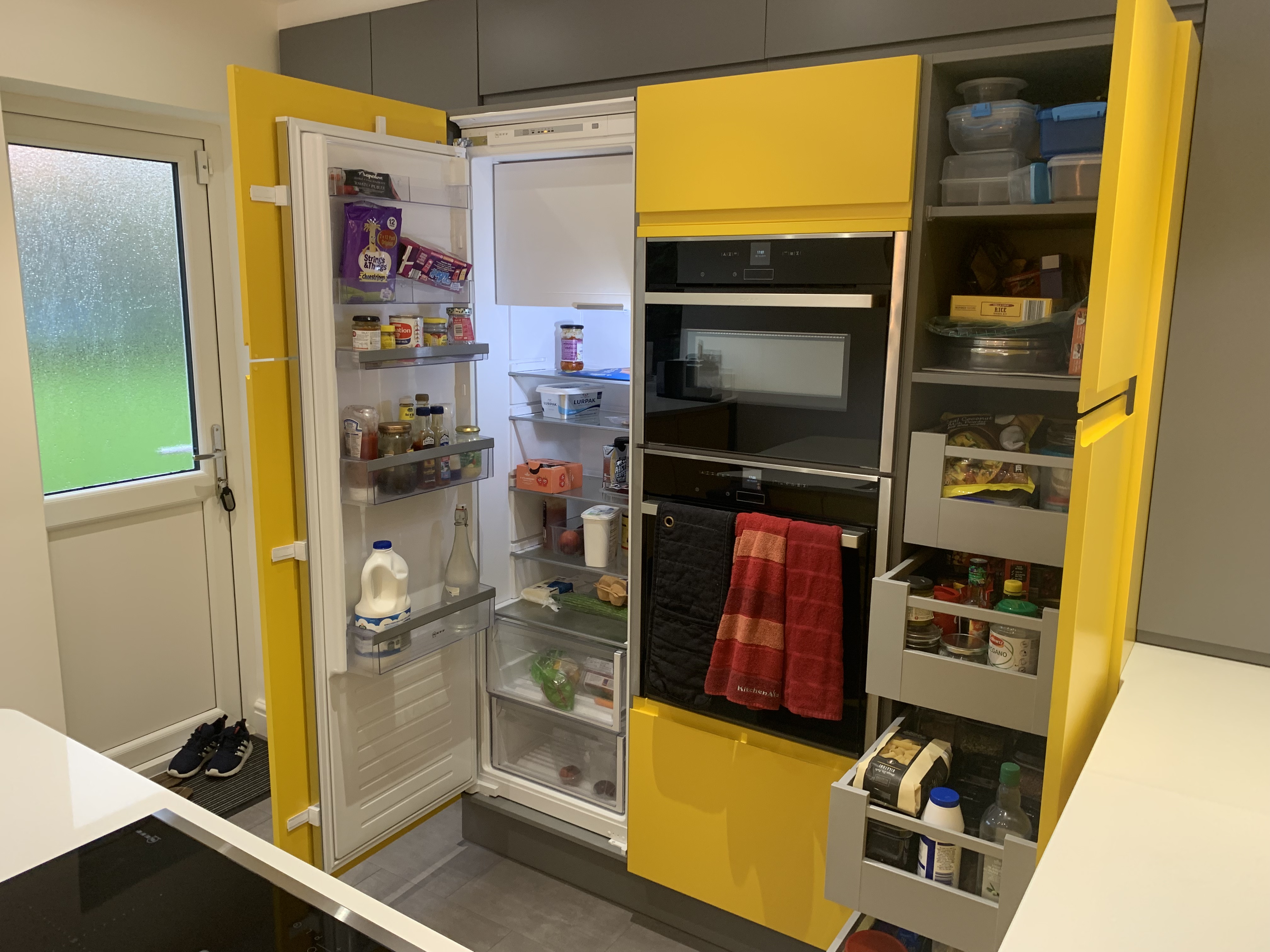 Handleless Dust Grey and Traffic Yellow 6 Lima Kitchens under £30k After i