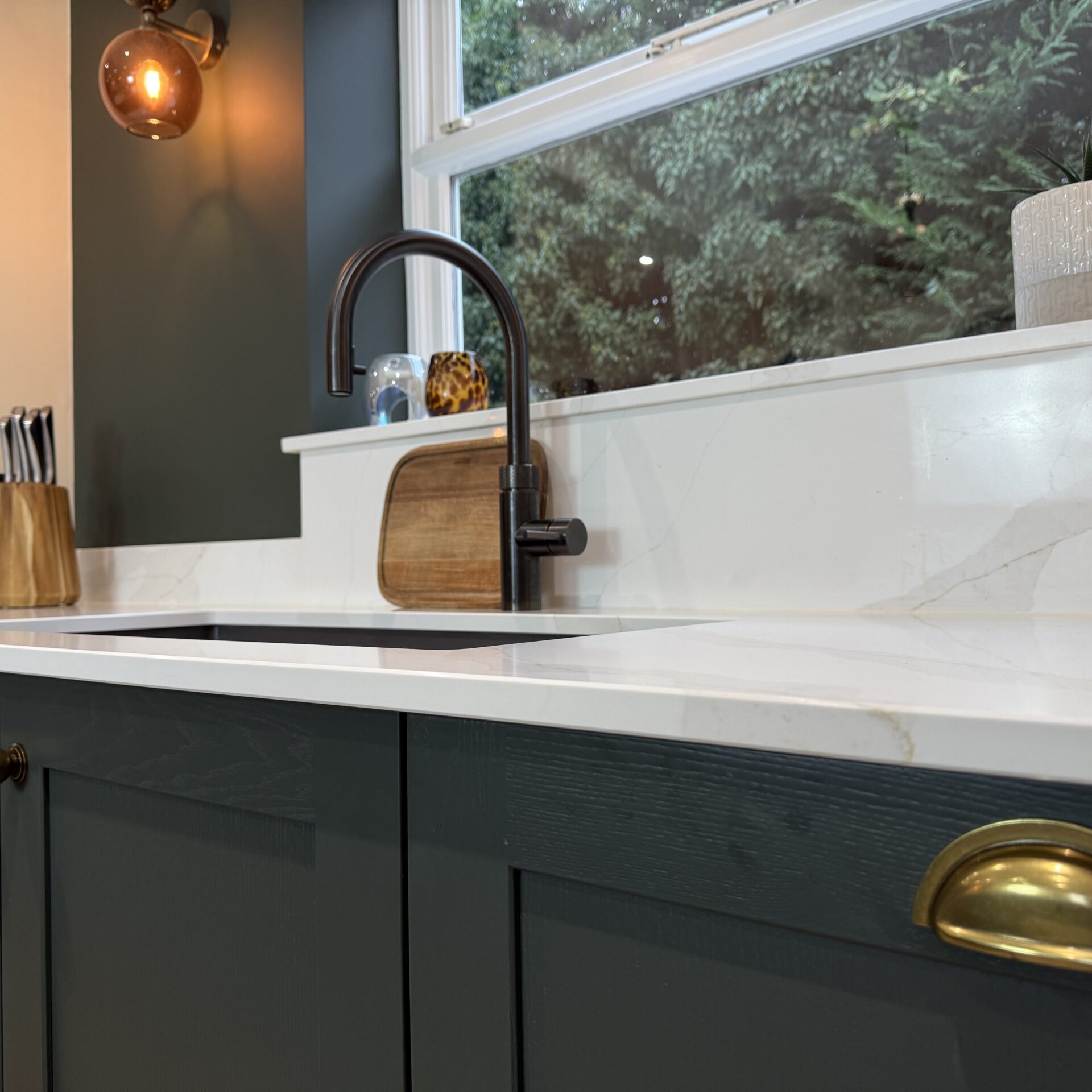 Kitchen Design Milton Keynes dark green shaker Quooker Kitchen sink and tap