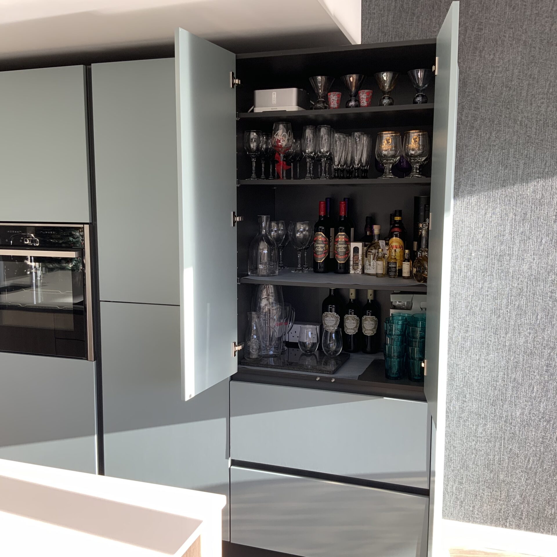 Hidden Bar in Mid Blue Kitchen in Milton Keynes Bar in mid blue kitchen in Milton Keynes